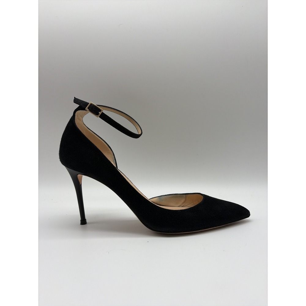 Jimmy Choo Black Suede Lucy 100 Ankle Strap dOrsay Pumps Heels Size 38.5